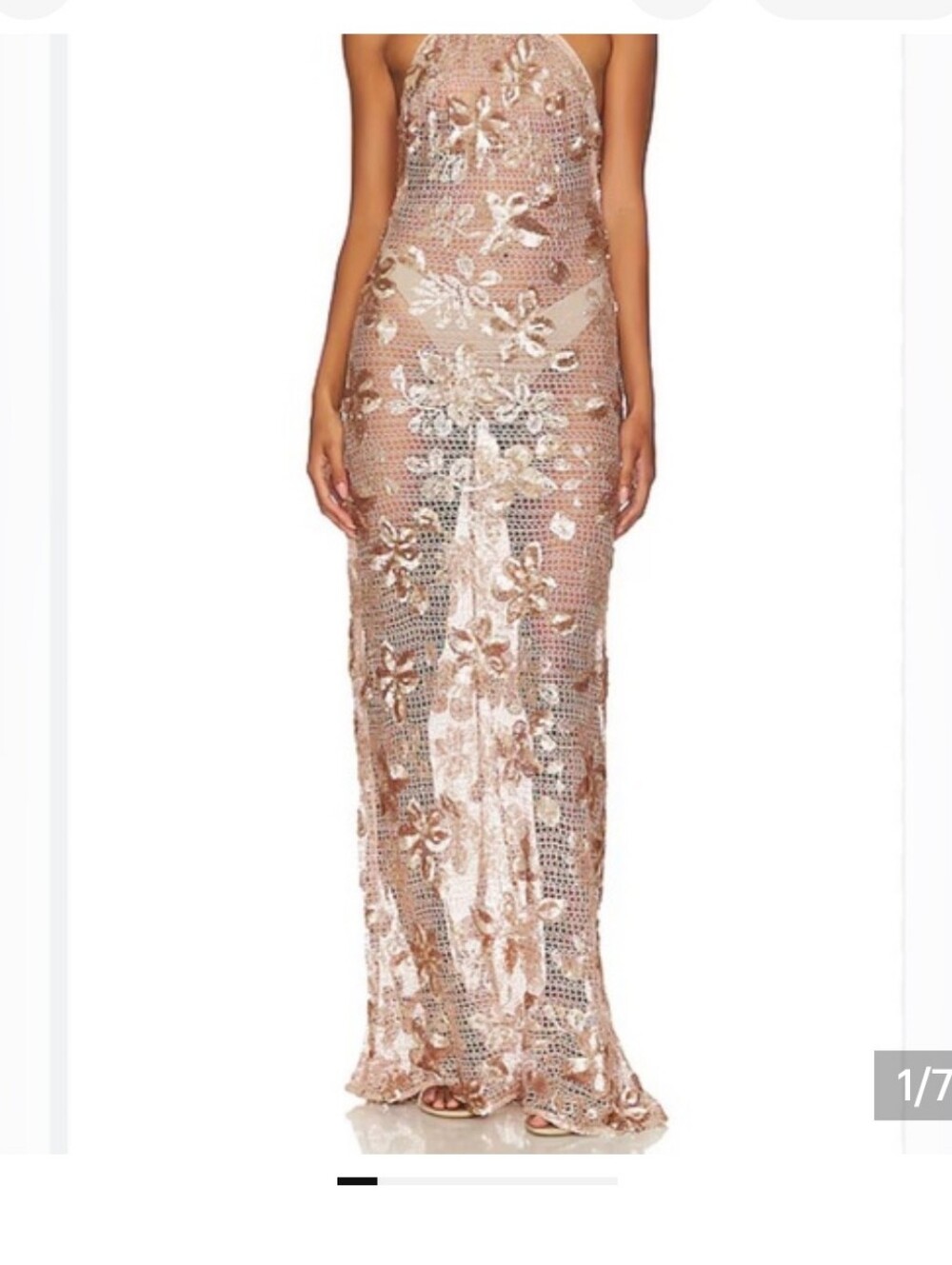 Lovers + Friends Sequin Lace Halter Dress/coverup in Champagne Gold- Sheer